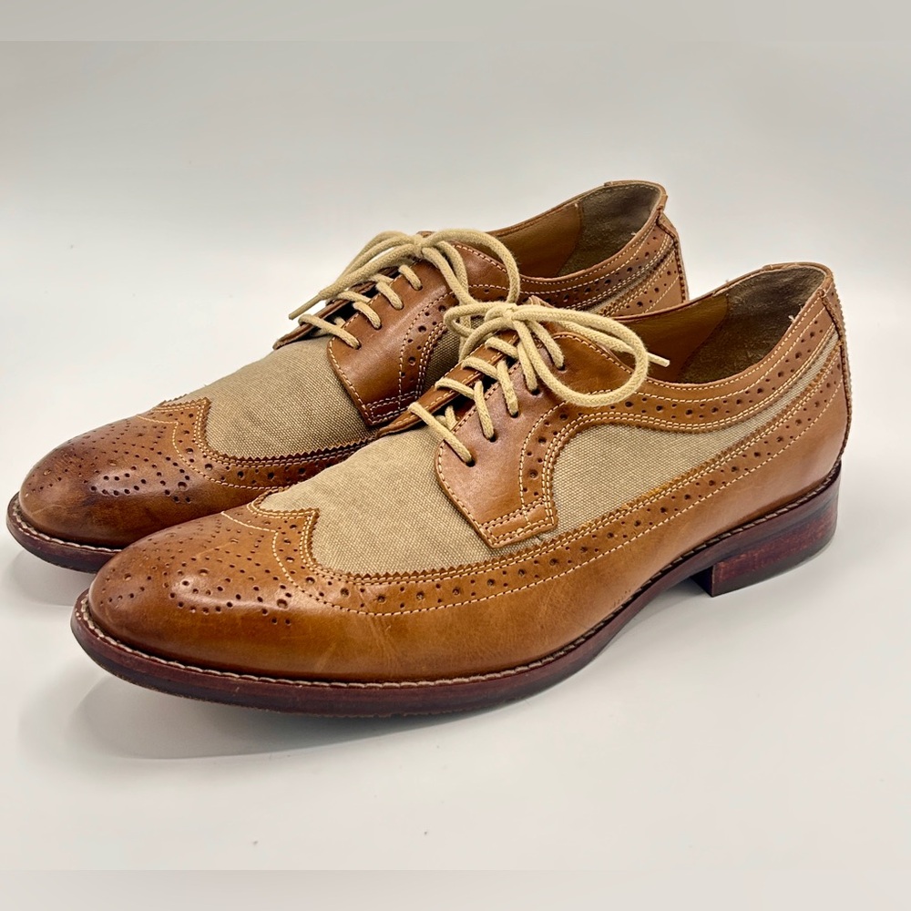 Johnston & Murphy Canvas & Leather Wingtip Oxfords, Men’s 10.5, good condition